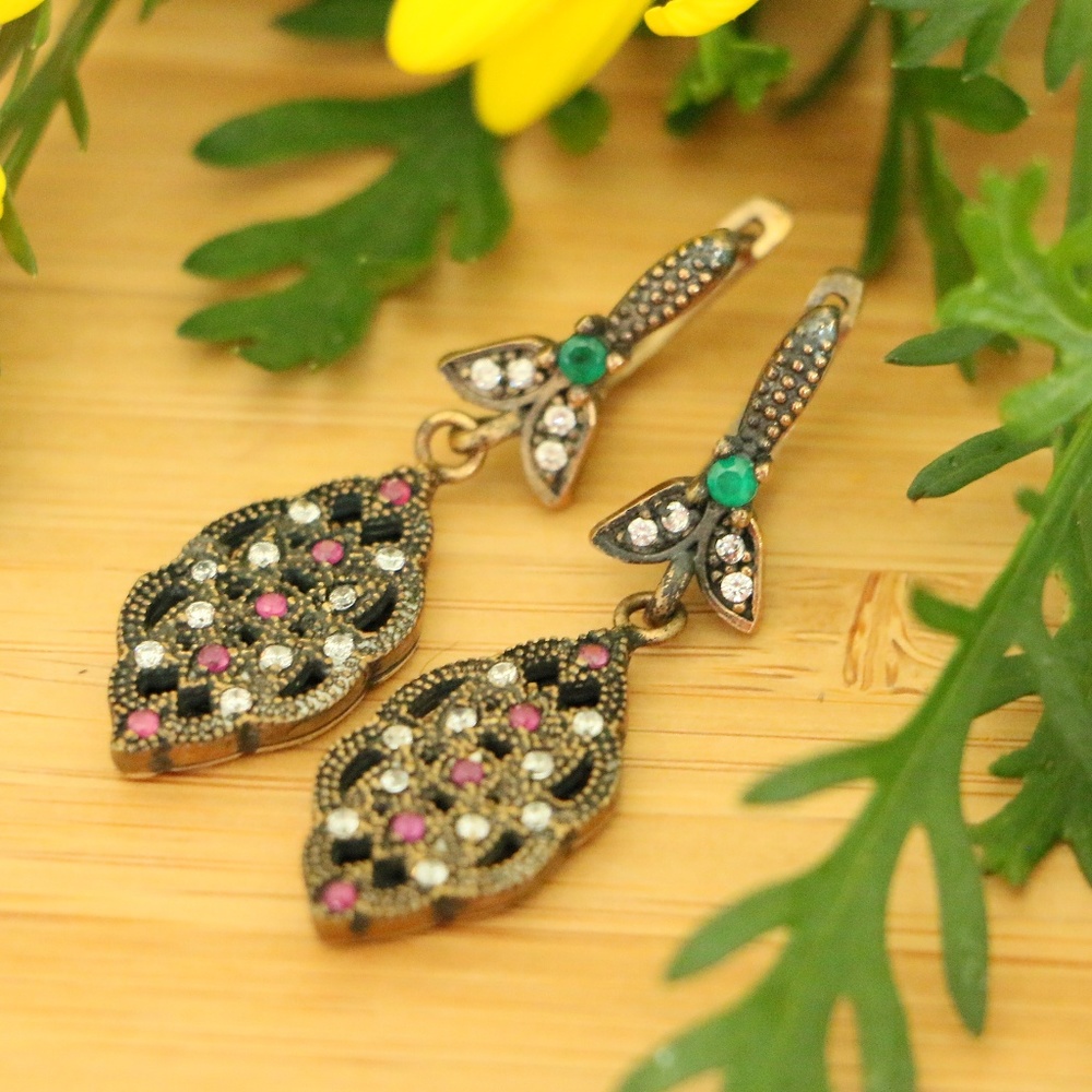 Sterling Silver Jade Stones & Cubic Zirconia